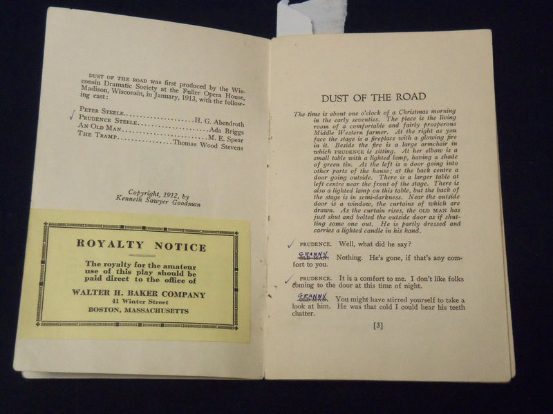 1923 DUST OF THE ROAD STAGE GUILD PLAYS BOOKLET BY KENNETH GOODMAN - K 2033