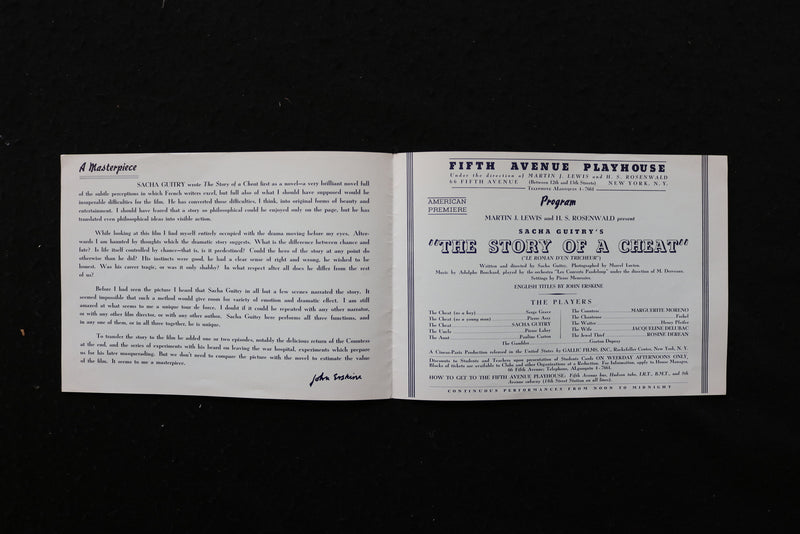1930'S THE STORY OF A CHEAT PROGRAM - 5TH AVENUE PLAYHOUSE - K 1936
