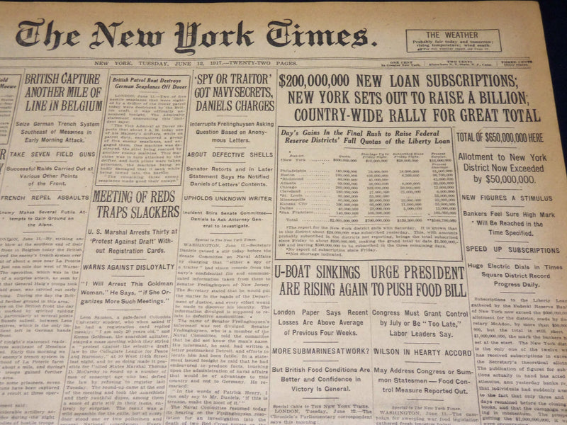 1917 JUNE 12 NEW YORK TIMES - 300,000 REGISTER HERE ON FIRST DAY - NT 7793