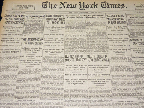 1921 MAY 25 NEW YORK TIMES - OUIMET AND EVANS BEATEN - JONES WINS - NT 8597