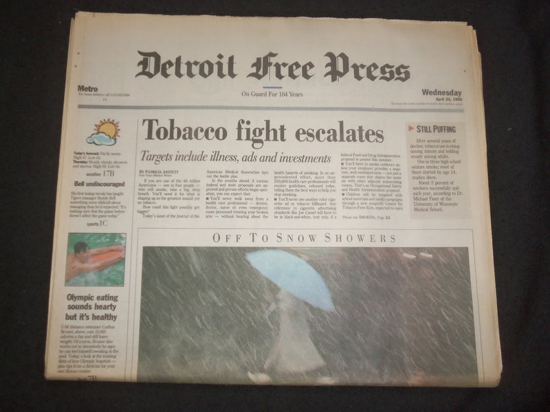 1996 APRIL 24 DETROIT FREE PRESS NEWSPAPER - TOBACCO FIGHT ESCALATES - NP 7617