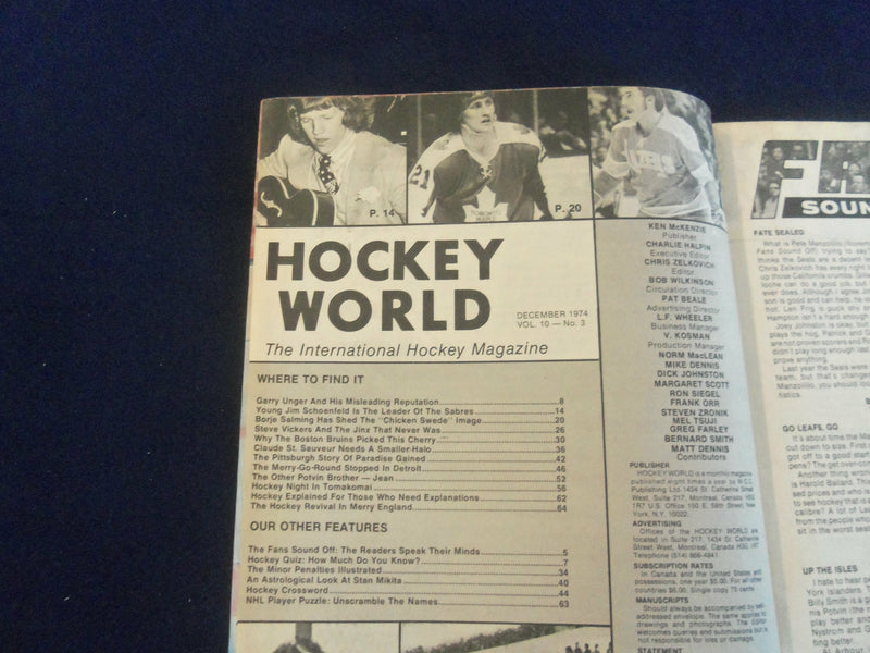 1974 DECEMBER HOCKEY WORLD MAGAZINE - GARRY UNGER COVER - F 254J