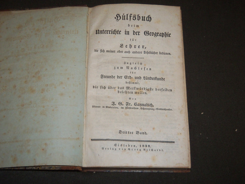 1838 HULFSBUCH BEIM UNTERRICHTE IN DER GEOGRAPHIE BY SANNABICH VOL #3 - KD 3674