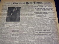 1949 JULY 14 NEW YORK TIMES - STEEL UNION CALLS STRIKE FOR SATURDAY - NT 2650