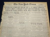 1918 AUGUST 28 NEW YORK TIMES - GERMANS FORCED BACK, FRENCH TAKE ROYE - NT 9198