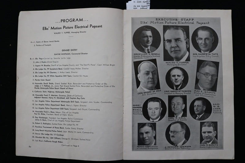 1936 JULY 16 ELKS MOTION PICTURE ELECTRICAL PAGEANT OFFICIAL PROGRAM - K 2457