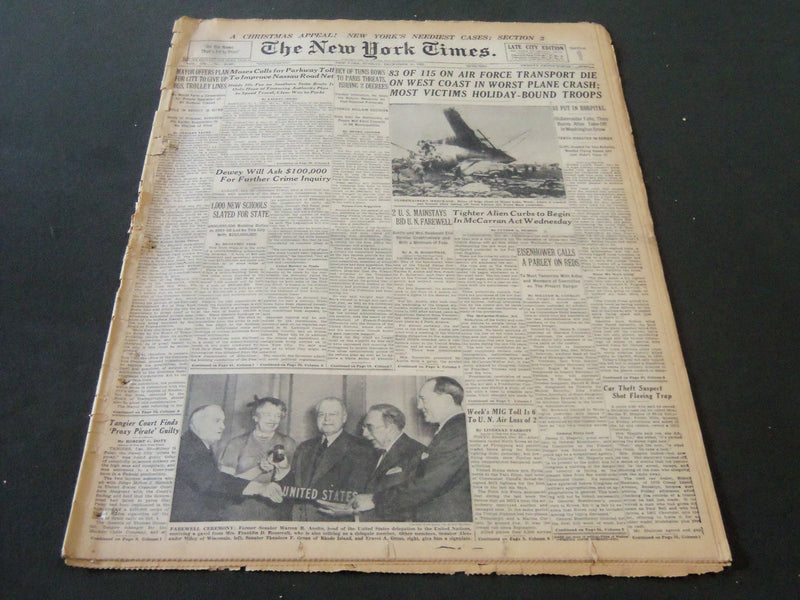1952 DEC 21 NEW YORK TIMES - 83 ON AIR FORCE TRANSPORT DIE IN CRASH - NT 5937