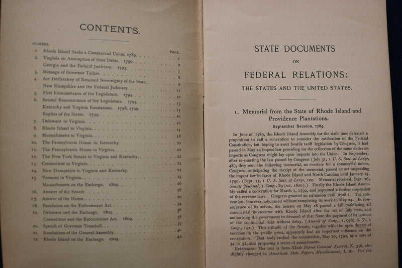 1900 STATE DOCUMENTS ON FEDERAL RELATIONS SOFTCOVER BOOK BY HERMAN AMES - K 1597