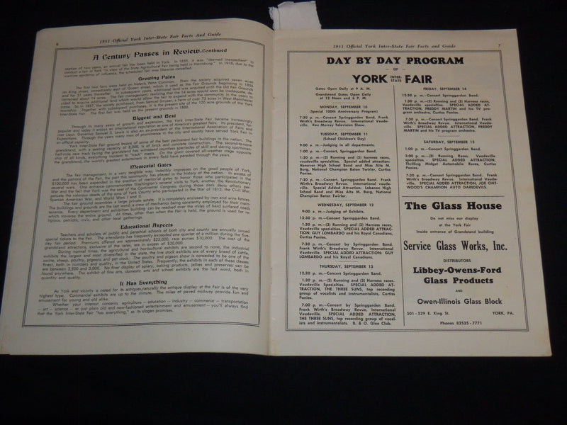 1951 YORK INTER STATE FAIR 100TH ANNIVERSARY OFFICIAL PROGRAM - J 8689