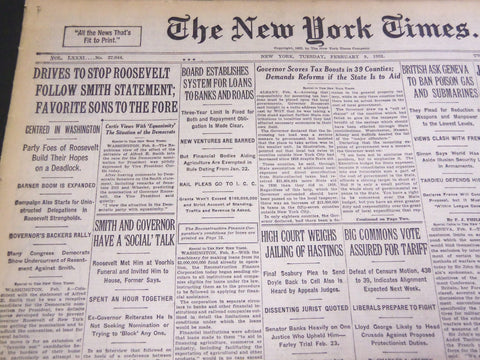 1932 FEBRUARY 9 NEW YORK TIMES - STOP ROOSEVELT FOLLOW SMITH STATEMENT - NT 4776