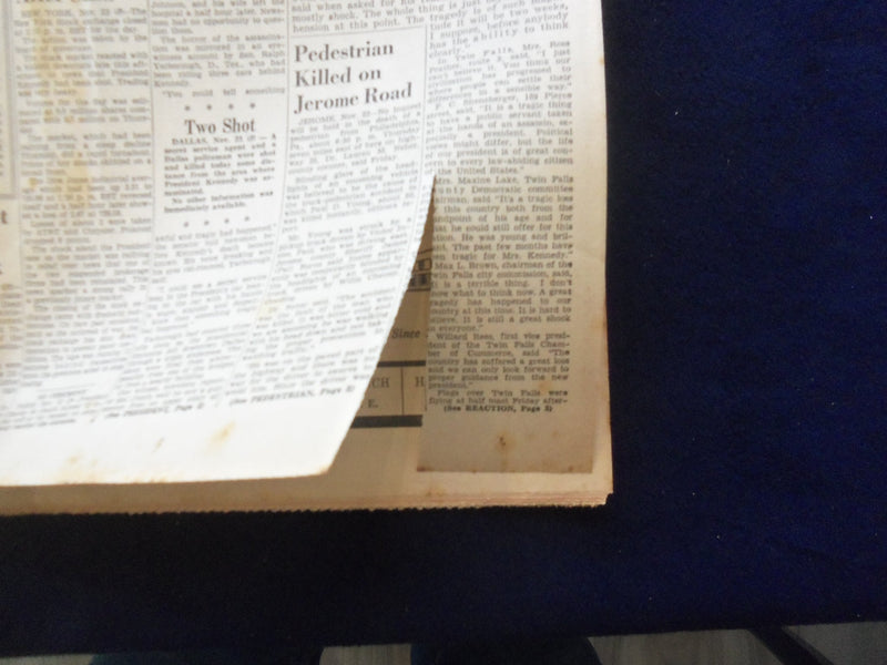 1963 NOVEMBER 22 TIMES NEWS NEWSPAPER - JFK KILLED - TWIN FALLS, IDAHO - NP 6445