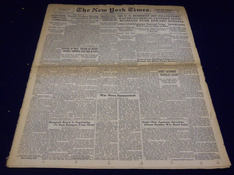 1944 JANUARY 30 NEW YORK TIMES - 800 U. S. BOMBERS HIT FRANKFORT - NT 2581