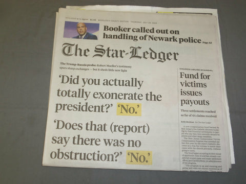 2019 JULY 25 THE STAR-LEDGER NEWSPAPER- MUELLER TESTIFIES BEFORE HOUSE COMMITTEE