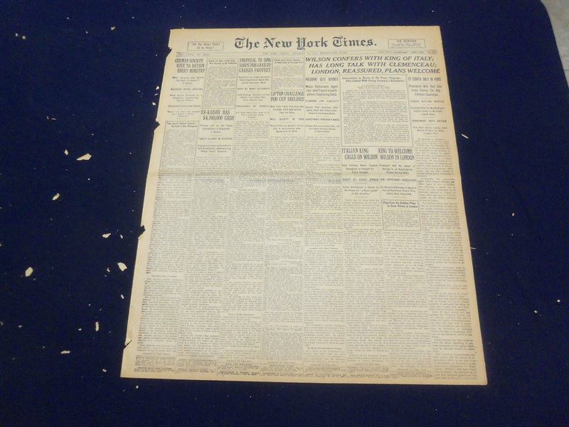 1918 DECEMBER 20 NEW YORK TIMES - WILSON CONFERS WITH KING OF ITALY - NT 9181