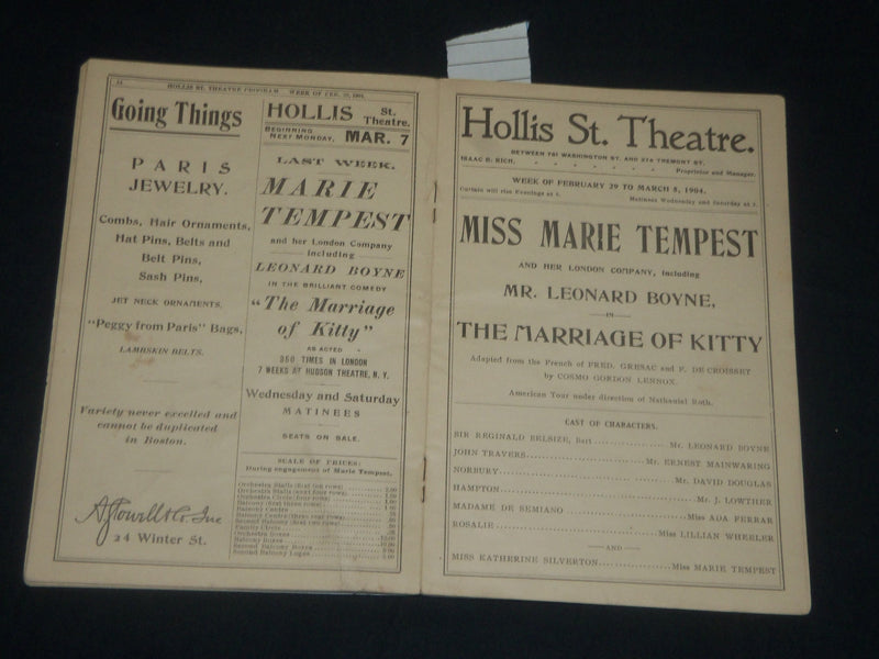 1904 THE MARRIAGE OF KITTY - HOLLIST ST. THEATRE PROGRAM - J 5677