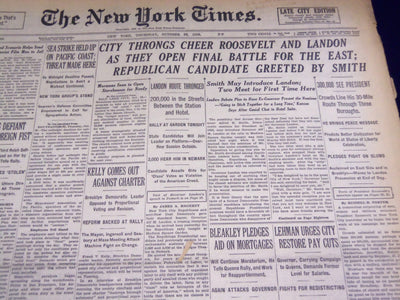 1936 OCTOBER 29 NEW YORK TIMES - CITY THRONGS CHEER ROOSEVELT - NT 2103