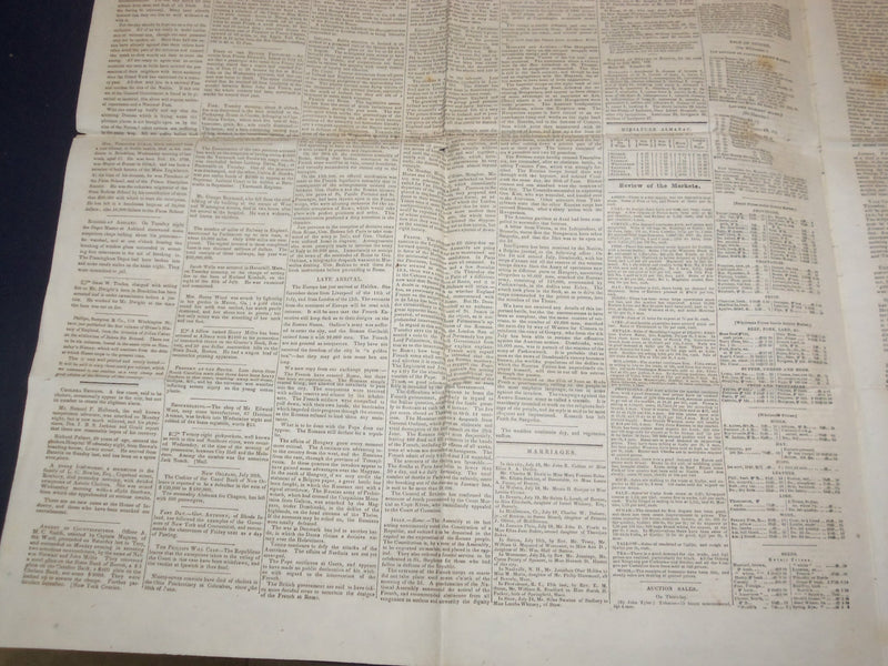 1849 JULY 28 MASSACHUSETTS PLOUGHMAN NEWSPAPER - CALEDONIA ARRIVAL - NP 5171
