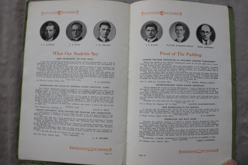 1931 LINCOLN EXTENSION UNIVERSITY - SUCCESS IN FACTORY MANAGEMENT - K 3468