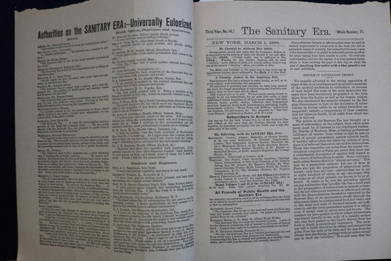 1889 MARCH 1 THE SANITARY ERA - HEALTH JOURNAL - SOFTCOVER - K 811