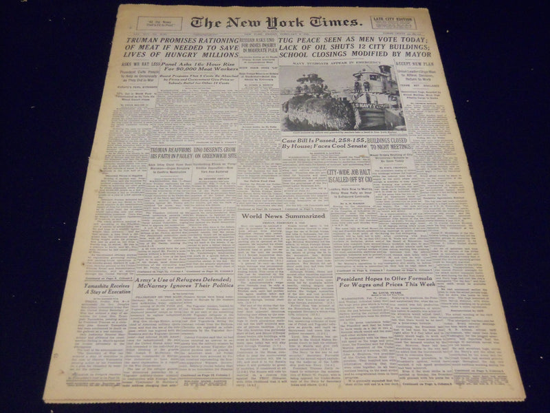 1946 FEBRUARY 8 NEW YORK TIMES - TRUMAN PROMISES RATIONING OF MEAT - NT 2323
