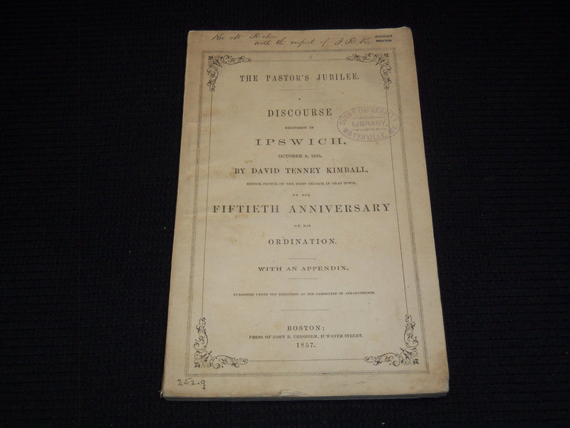 1856 THE PASTOR'S JUBILEE A DISCOURSE BY DAVID TENNEY KIMBALL - IPSWICH - J 7538