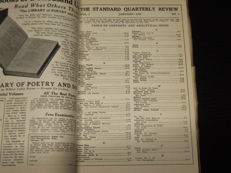 1929 JANUARY THE STANDARD QUARTERLY REVIEW - VOLUME 1 NO. 3 - SP 4862S