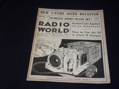 1933 JUNE 17 RADIO WORLD MAGAZINE NICE ELECTRONICS COVERS & ADS - E 2808