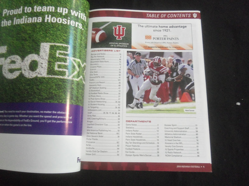 2010 NOV 20 FOOTBALL PROGRAM - INIDANA UNIVERSITY VS PENN STATE UNIV - B 5534F