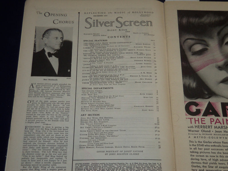 1934 DECEMBER SILVER SCREEN MAGAZINE - JANET GAYNOR COVER - SP 2622