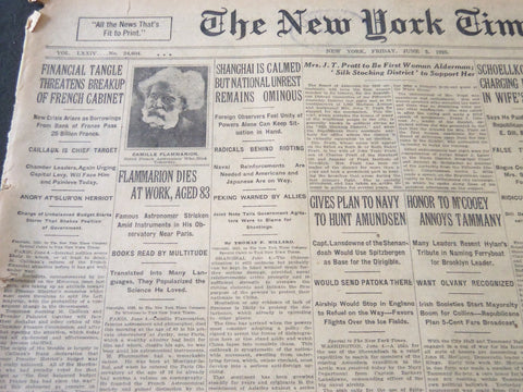 1925 JUNE 5 NEW YORK TIMES - FLAMMARION DIES AT WORK, AGED 83 - NT 5424
