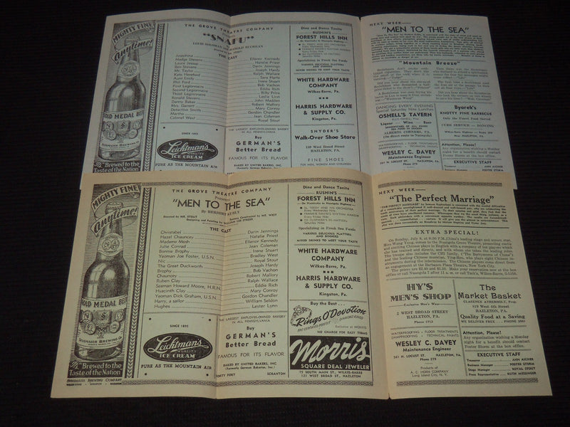 1945 NUANGOLA'S GROVE THEATRE PROGRAMS LOT OF 5 - NUANGOLA, PA - K 709