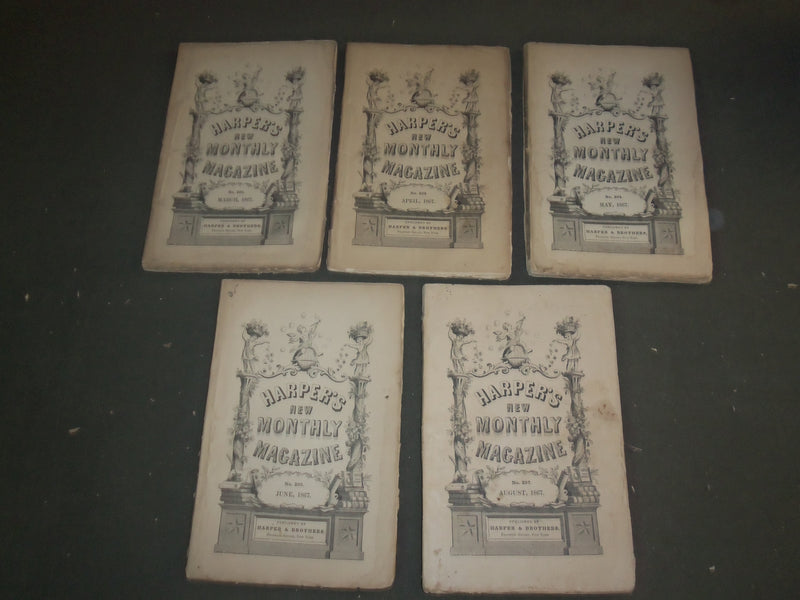 1867 HARPER'S MONTHLY MAGAZINE - LOT OF 9 - NICE STORIES & ADS - WR 647D
