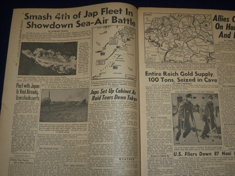 1945 APR 8 NEW YORK SUNDAY MIRROR - PLANES DESTROY 25 PERCENT JAP NAVY - NP 1804