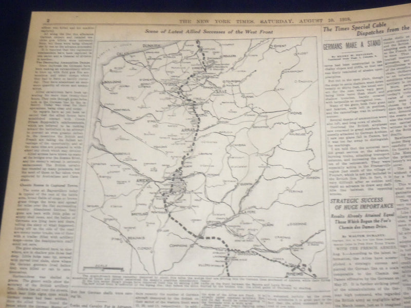 1918 AUGUST 10 NEW YORK TIMES - ALLIES GAIN FIVE MILES MORE - NT 9190