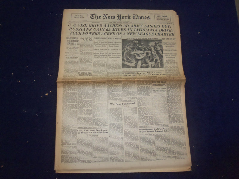 1944 OCT 9 NEW YORK TIMES - U.S. VISE GRIPS AACHEN; 3D ARMY LASHES OUT - NP 6636