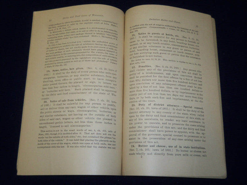 1895 LAWS OF WISCONSIN DAIRY & FOOD COMMISSIONER BOOK - H. C. ADAMS - J 4436