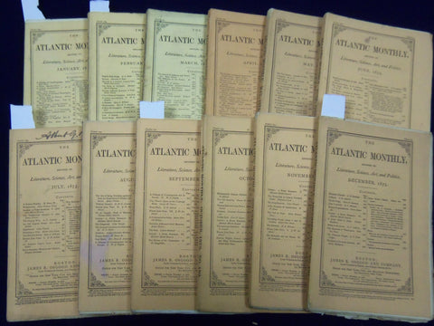1873 THE ATLANTIC MONTHLY MAGAZINE LOT OF 12 COMPLETE YEAR - WHITTER - WR 307