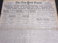 1919 SEPT 27 NEW YORK TIMES - PRESIDENT SUFFERS NERVOUS BREAKDOWN - NT 7034