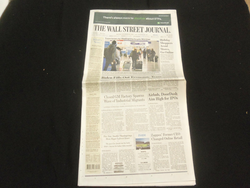 2020 NOVEMBER 30 THE WALL STREET JOURNAL - TRAVEL SURGES FOR THANKSGIVING