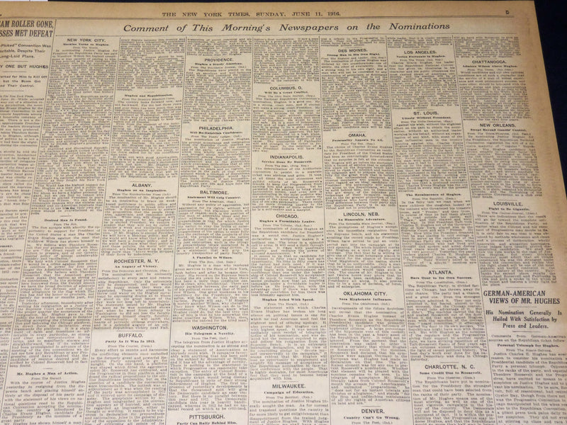1916 JUNE 11 NEW YORK TIMES - HUGHES ACCEPTS REPUBLICAN NOMINATION - NT 8611
