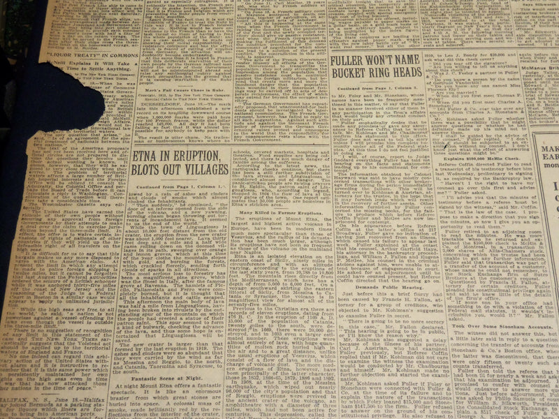 1923 JUNE 19 NEW YORK TIMES - ETNA IN ERUPTION BLOTS OUT VILLAGES - NT 8731