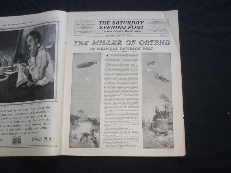 1914 OCT 31 THE SATURDAY EVENING POST MAGAZINE - ILLUSTRATED COVER - SP 655