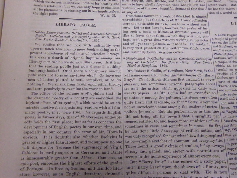 1865 THE ROUND TABLE NEWSPAPER LOT OF 14 - GREAT ARTICLES - NP 1848