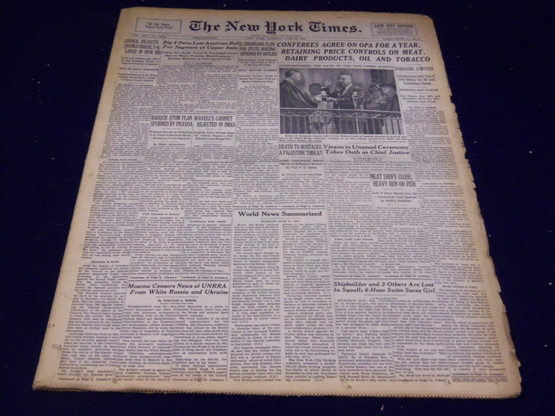 1946 JUNE 25 NEW YORK TIMES - VINSON NEW CHIEF JUSTICE - NT 3246