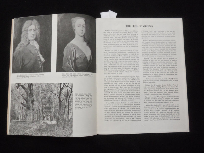 1967 THE LEES OF VIRGINIA SOFTCOVER BOOK - SOCIETY OF LEES OF VIRGINIA - J 9839