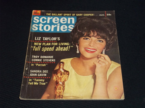 1961 AUGUST SCREEN STORIES MAGAZINE - LIZ TAYLOR FRONT COVER - E 14133