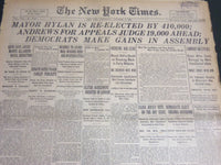 1921 NOVEMBER 9 NEW YORK TIMES - MAYOR HYLAN IS RE-ELECTED BY 410,000 - NT 6954