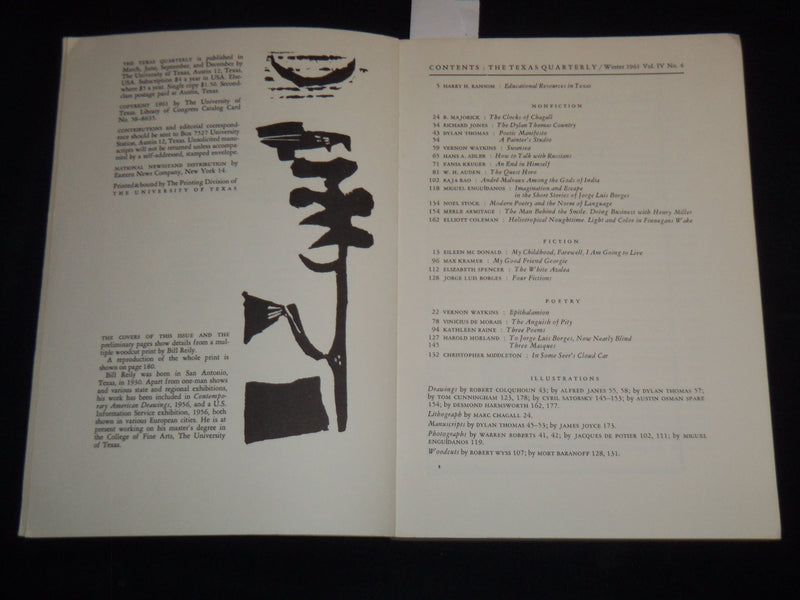 1961 WINTER THE TEXAS QUARTERLY MAGAZINE - DYLAN THOMAS - KD 2057G