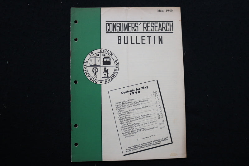 1940 MAY CONSUMERS' RESEARCH BULLETIN MAGAZINE - SP 4179I
