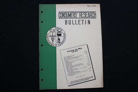 1940 MAY CONSUMERS' RESEARCH BULLETIN MAGAZINE - SP 4179I